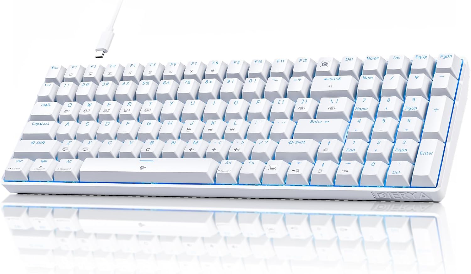 DIERYA DK98SE Gaming Keyboard,Wired Mechanical Keyboard with Tactile Brown Switches,USB-C Cable for PC Windows Gamers and Typists,White