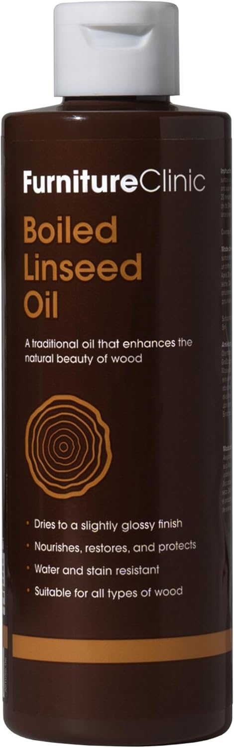 Furniture Clinic 250ml Boiled Linseed Oil for Wood - Natural Finish to Seal & Enhance The Beauty of Oak, Pine & Other Woods - Treatment for Worktop, Furniture, Interior & Exterior Wooden Surfaces
