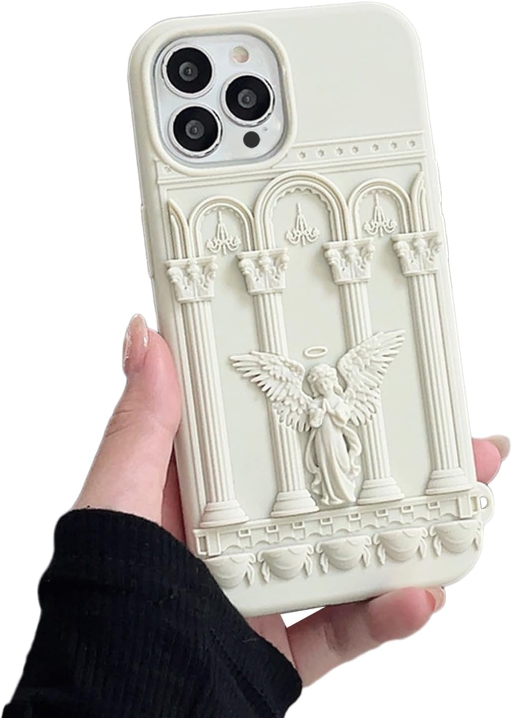 Ownest Compatible for iPhone 14 Pro Max Case with Silicone 3D Cute Angel Statue Retro Pattern Fashion Simplicity Design Aesthetic Women Teen Girls Phone Shockproof Cover -Whtie White