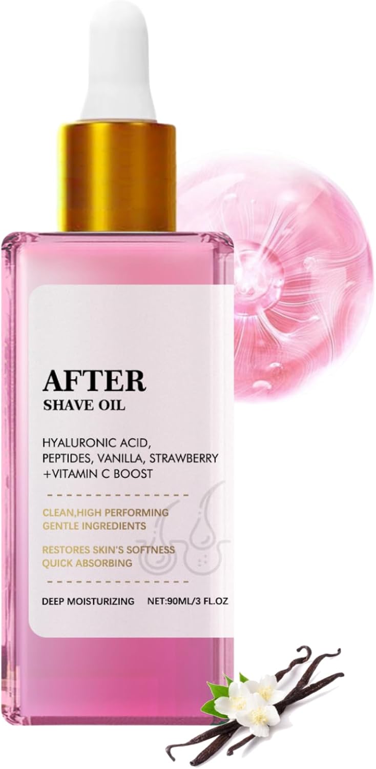 Strawberry Vanilla After Shave Oil for Smooth Skin, Soft Serve After Shave Oil with Hyaluronic Acid & Peptides to Soothe Razor Burn, Shave Oil Women Prevent Ingrown Hairs & Dryness (1)