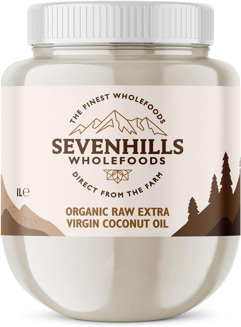 Sevenhills Wholefoods 1L Organic Extra Virgin Raw Coconut Oil (Cold-Pressed), Recyclable Plastic Tub, For Cooking, Baking, Skin Moisturiser, Hair Conditioner