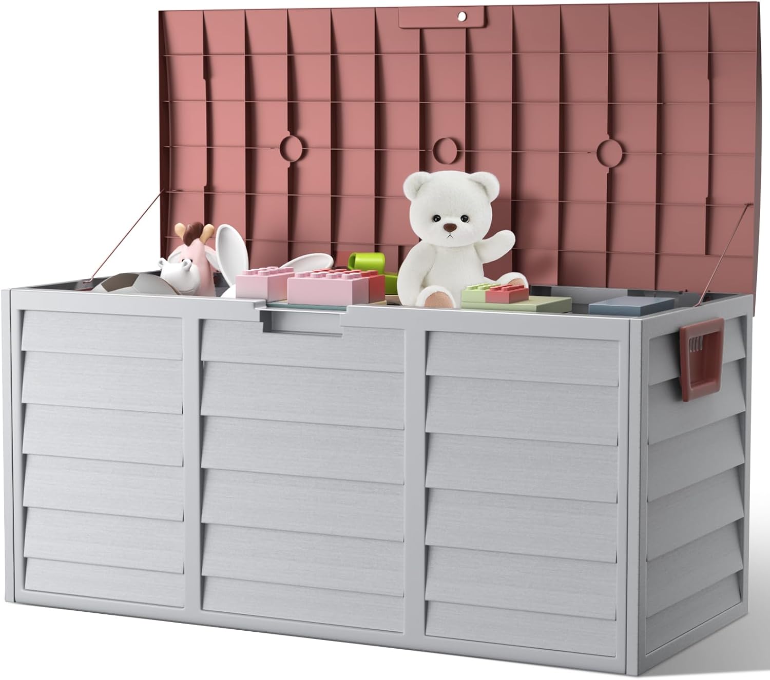 The Fellie Outdoor Storage Box with Wheels, 290L Lockable Garden Storage Box Waterproof, Plastic Garden Storage Box for Garden Tools, Cushions, Toys, 112x49x54cm, Grey