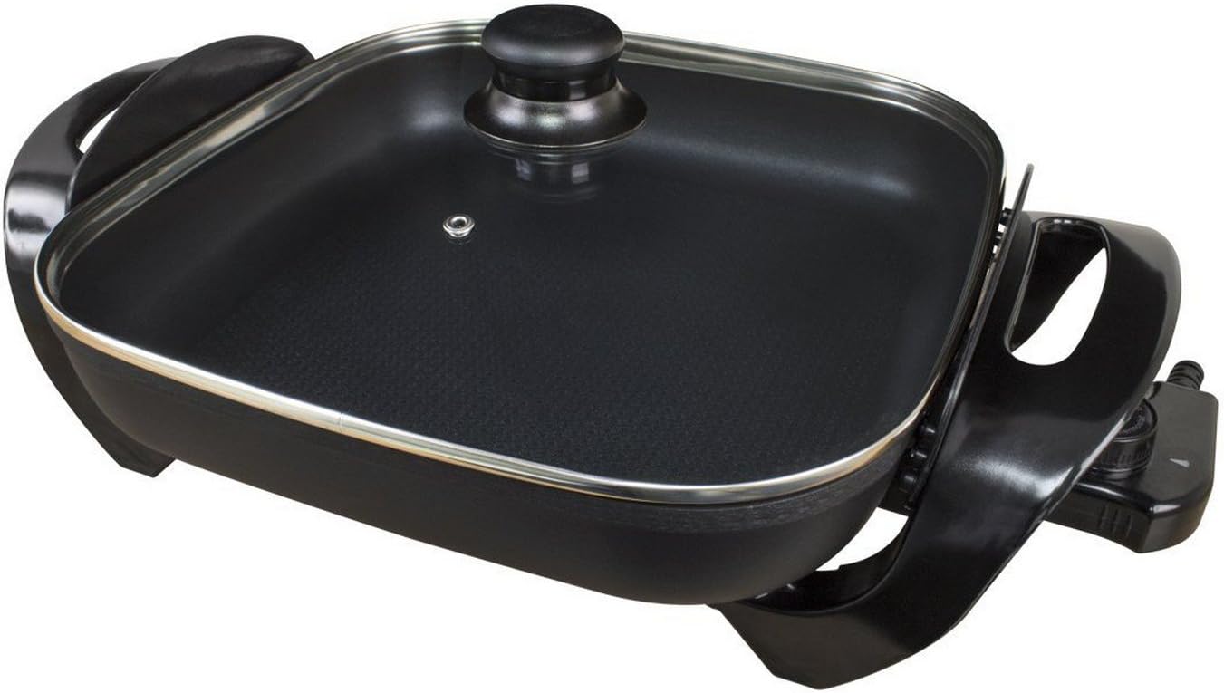 Quest Professional Multi-Function Electric Cooker with Vented Glass Lid / 240°C Max Temperature/Non-Stick Pan Coating/ 30cm x 30cm Pan Size / 1500W
