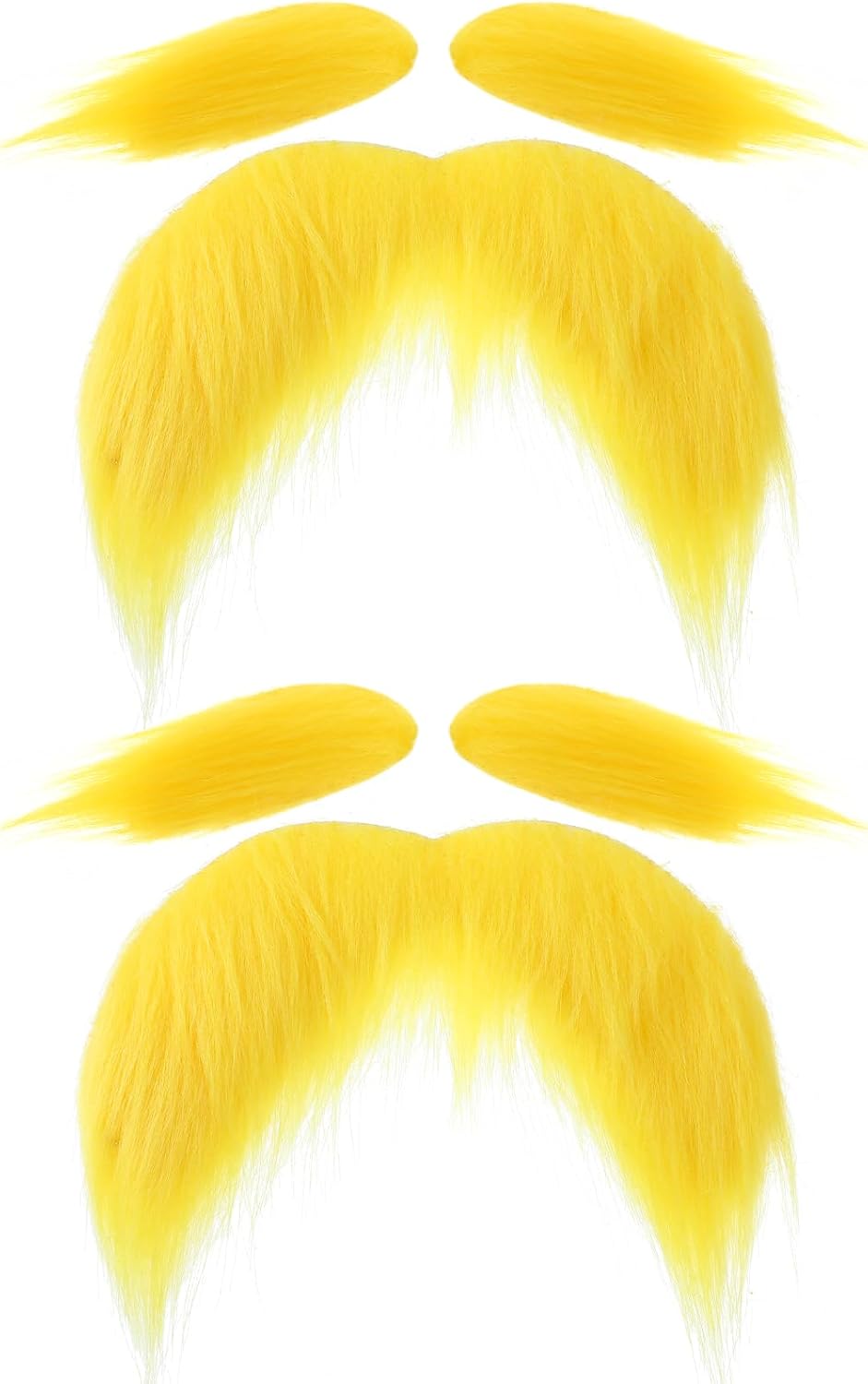 2 Pcs Self-Adhesive Fake Mustache and Eyebrows Set Yellow Moustache Fake Beard and Eyebrows for Christmas, Cosplay Parties Fancy Dress Costume Accessories