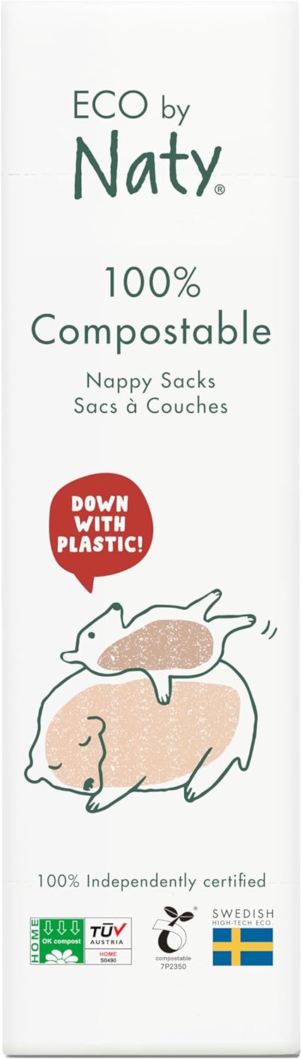 Eco by Naty Disposable Bags - Baby Nappy Sacks, 100% Compostable and Biodegradable (Pack of 50 pieces)