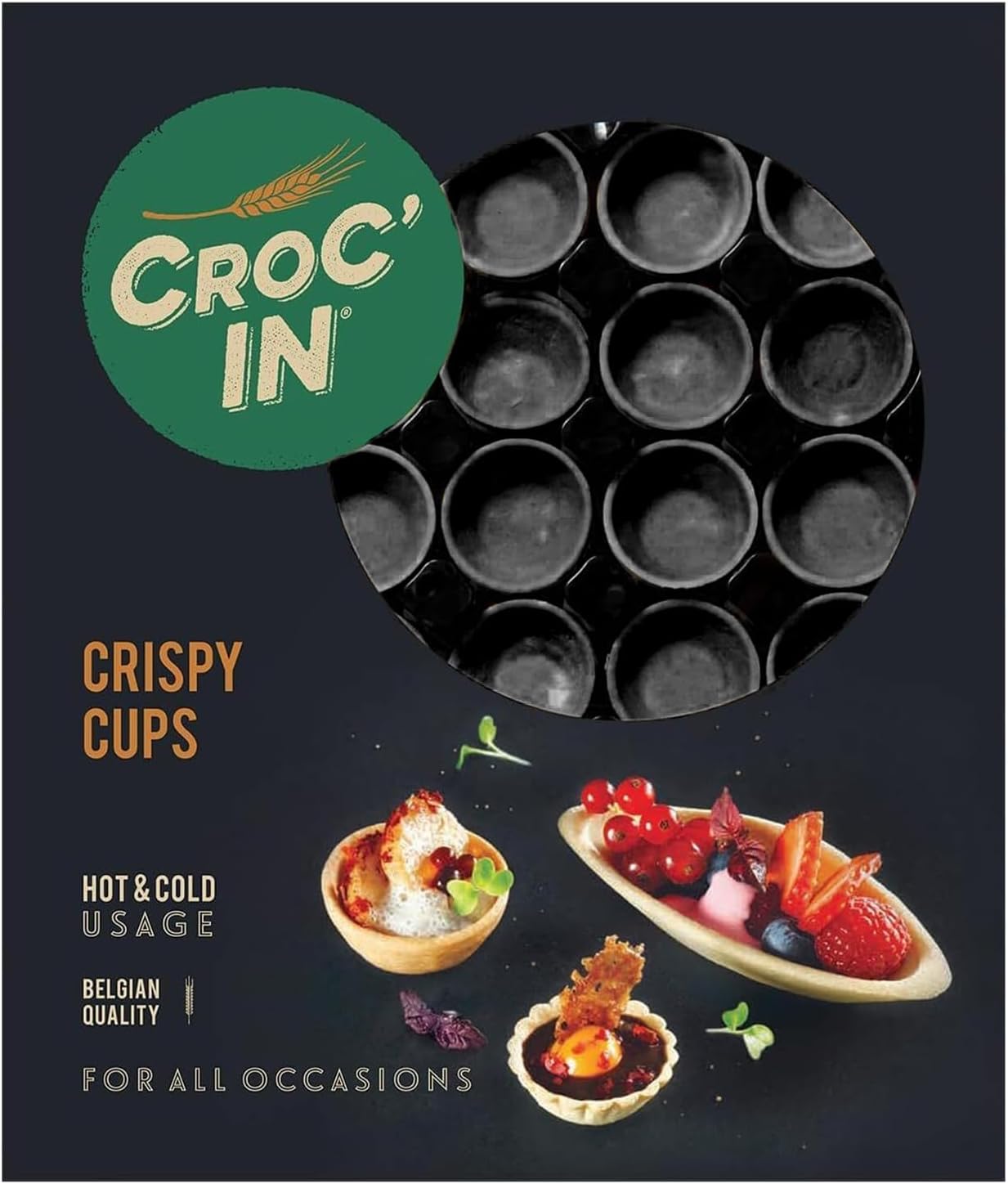 CROC'IN - Black Tartlet Shells - Edible Appetizer Or Dessert Cups - Mini Pastry Cases - Artisanal & Vegan Confection - 60 Pieces