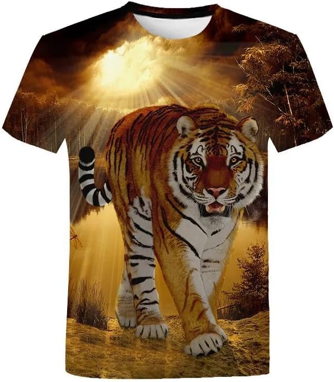 JIFENLI Mens 3D Print t-Shirts Summer Fashion Men Funny Tiger Graphic T Shirts 3D Printed Animal Pattern Tees Tops Round Neck Short Sleeve Hip Hop St