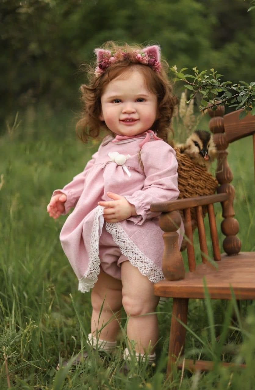 Pinky Reborn Baby Dolls 25 inch 65cm Silicone Vinyl Girls Reborn Toddler Baby Doll Rooted Hair Realistic Real Lifelike Looking Newborn Dolls for Age 3+