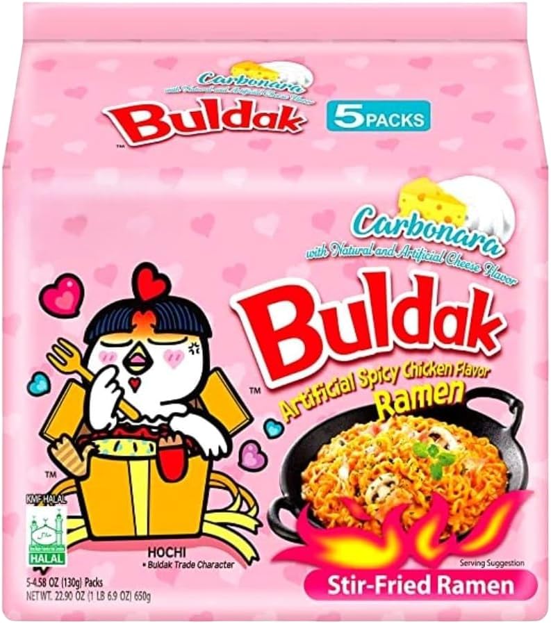Hot Chicken Carbo Flavour Buldak Ramen Noodles Carbonara 130g Pack of 5