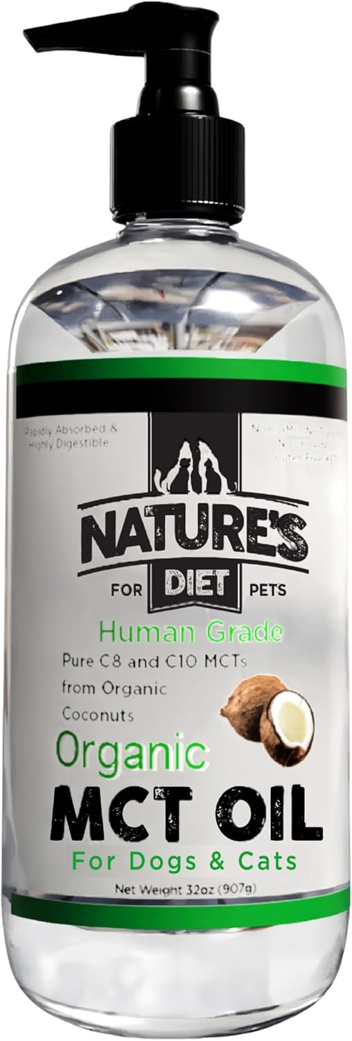 Nature's Diet Organic MCT Oil for Dogs and Cats, 32 oz (907g), Human Grade, Pure C8 and C10 MCTs from Organic Coconuts