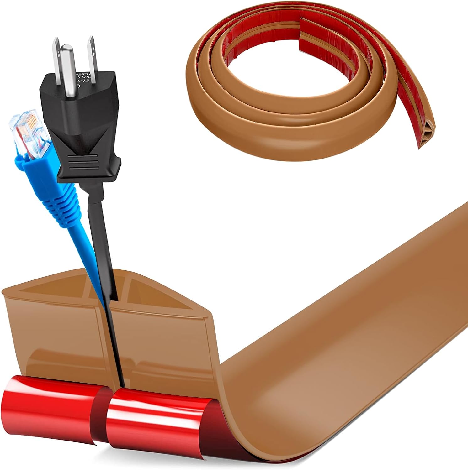 Floor Cord Covers Channel, Floor Cable Cover Protector, 3cm x 1m Heavy Duty Wire Cover, Protect Cables and Prevent Trip Hazards, Suitable for All Power Cords, Home, Warehouse, School(Light Brown)