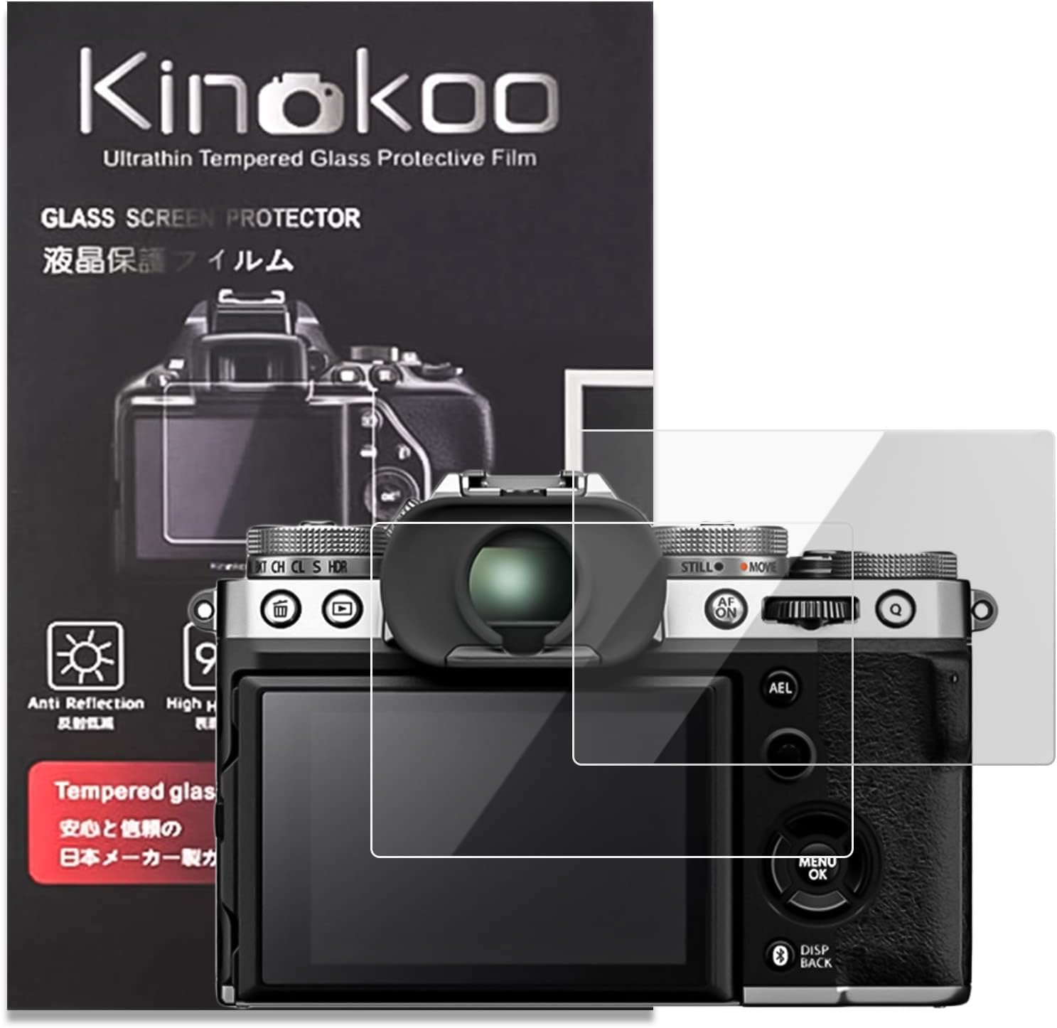 kinokoo Screen Protector for Fujifilm X-T5 camera, 0.25mm 9H Hardness Tempered Glass Film for XT5 camera - Bubble Free& Anti-Scratch&Anti-Finger Print (2 Pack)