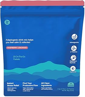 Naurure Powdered Drink Mix, Raspberry Lemonade, L Theanine, Vitamin D 3,Ksm-66 Ashwagandha, Magnesium Glycinate,Raspberry Lemo, Vegan, & Non-GMO,No Sugar