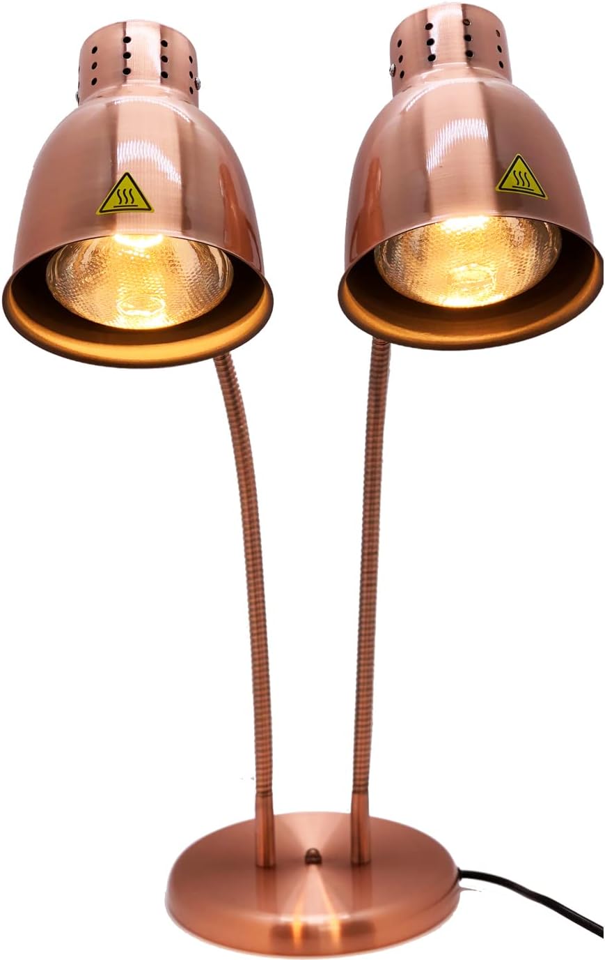 KOUWO Dual Bulbs Food Heat Lamp 500W Food Warmer Light Adjustable Copper Heating Lamps for Buffet Restaurant Kitchen Parties,Freestanding (Dual Bulbs(110V))