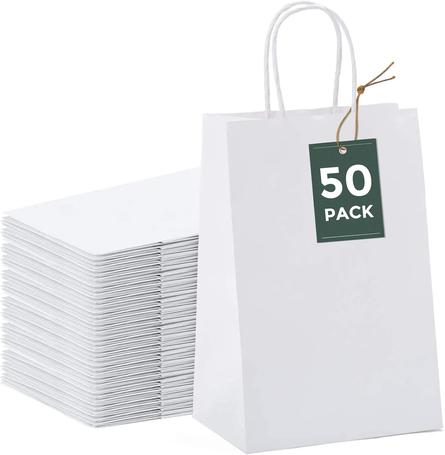 GSSUSA 50 Pcs White Kraft Paper Bags 5.25x3.75x8, Small Paper Bags with Handles for Shopping, Gift, Merchandise, Retail, Party Favor, Wedding, Gift Bags, Bags for Small Business, Boutique