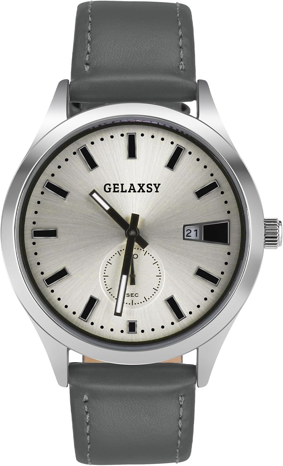 GELAXSY Mens 41mm Quartz Watch with Analogue Display Date Window and Leather Strap Water Resistant Wrist Watch for Men