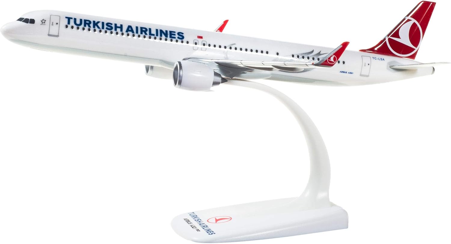 Herpa 612210 - Airbus A321neo, Turkish Airlines, Wings, Model Aeroplane with Stand, Aviator, Model Making, Miniature Models, Collector's Item, Plastic, Snap Fit, 1:200 Scale