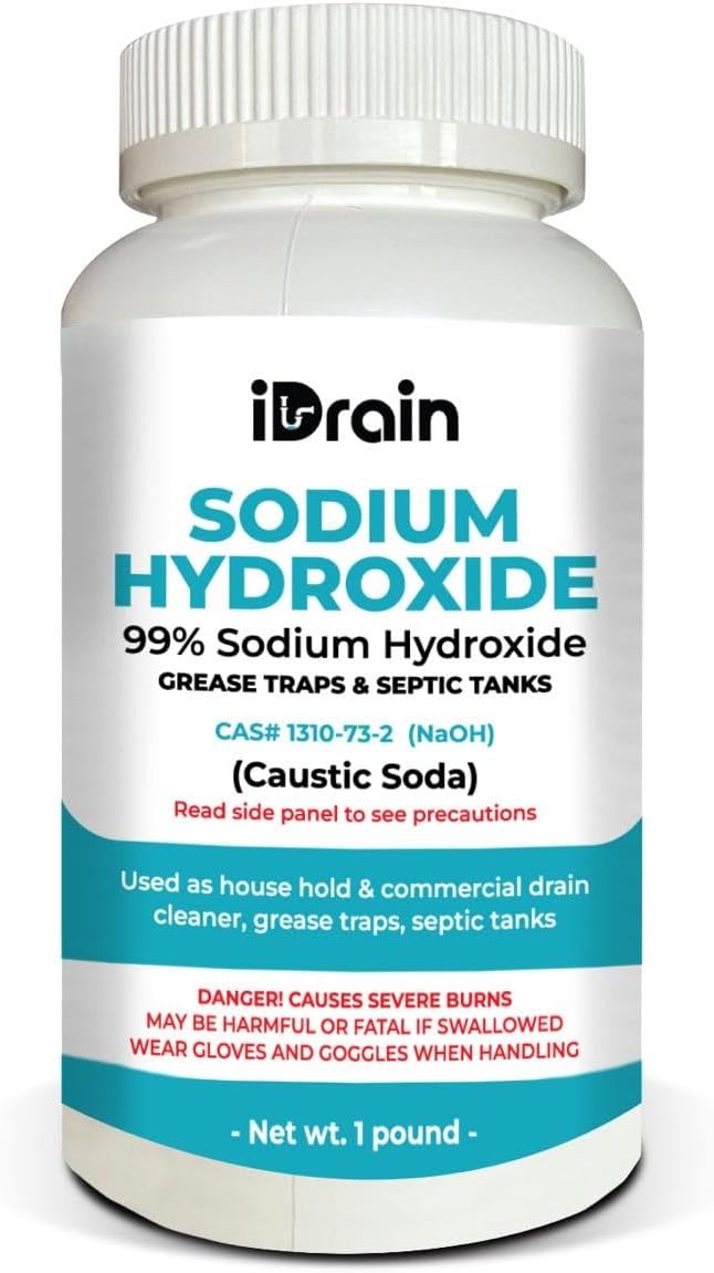Sodium Hydroxide (NaOH) Caustic Soda for Laboratory, Manufacturing, Water Treatment, Drains, Food, Hair, and Skincare 1-Pound