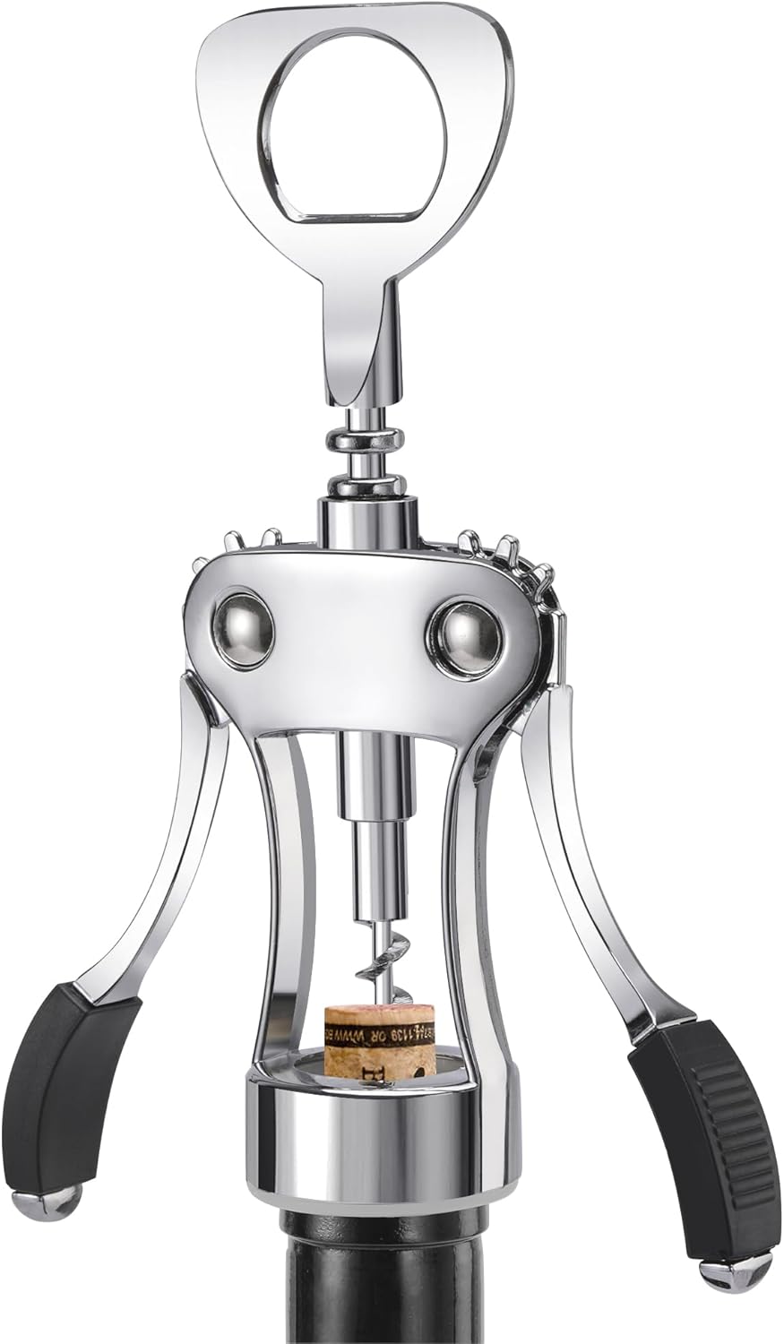 KORCCI Wine Opener, Heavy-Duty Zinc Alloy Wing Corkscrew, Premium Beer Bottle Opener, Multifunctional Wine Accessories with Ergonomic Handle and Sharp Screw, for Kitchen, Bar, Restaurant, Bartenders