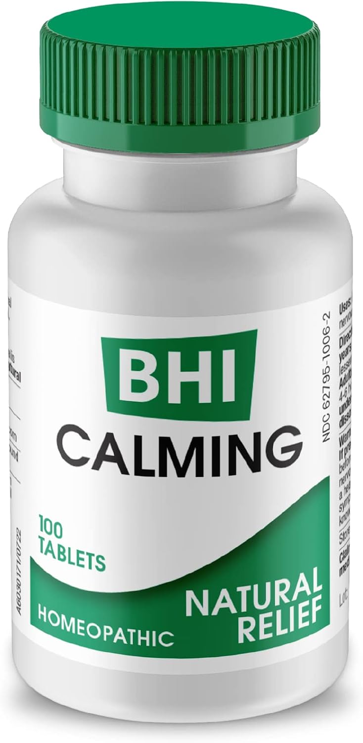 BHI Calming Stress Relief Blend 10 Natural Active Ingredients Help Restore Balance, Support Calm Mood & Sleep - Relax Mind & Body with Passionflower Chamomile & Valerian Root - 100 Tablets