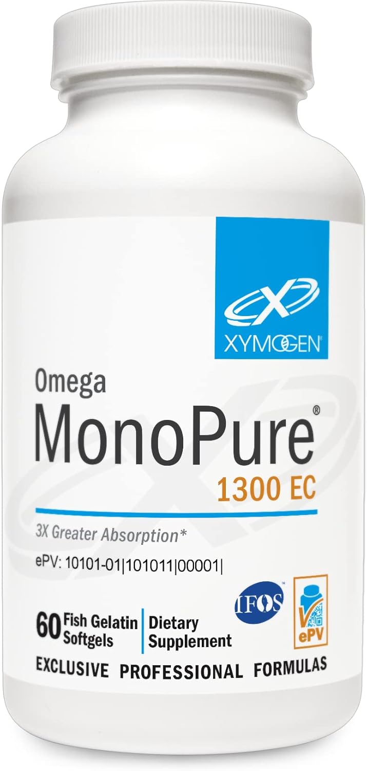 XYMOGEN Omega MonoPure 1300 EC - Fish Oil with 3X Greater Absorption - DHA EPA Omega 3 Supplement for Heart Health + Cognitive Support (60 Softgels)