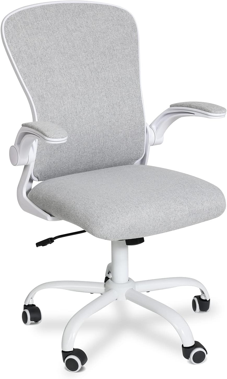 Fullwatt Ergonomic Desk Chair - Flip-up Armrest Mesh with Lumbar Support, Mid-Back for Home Office & Conference Rooms, Grey
