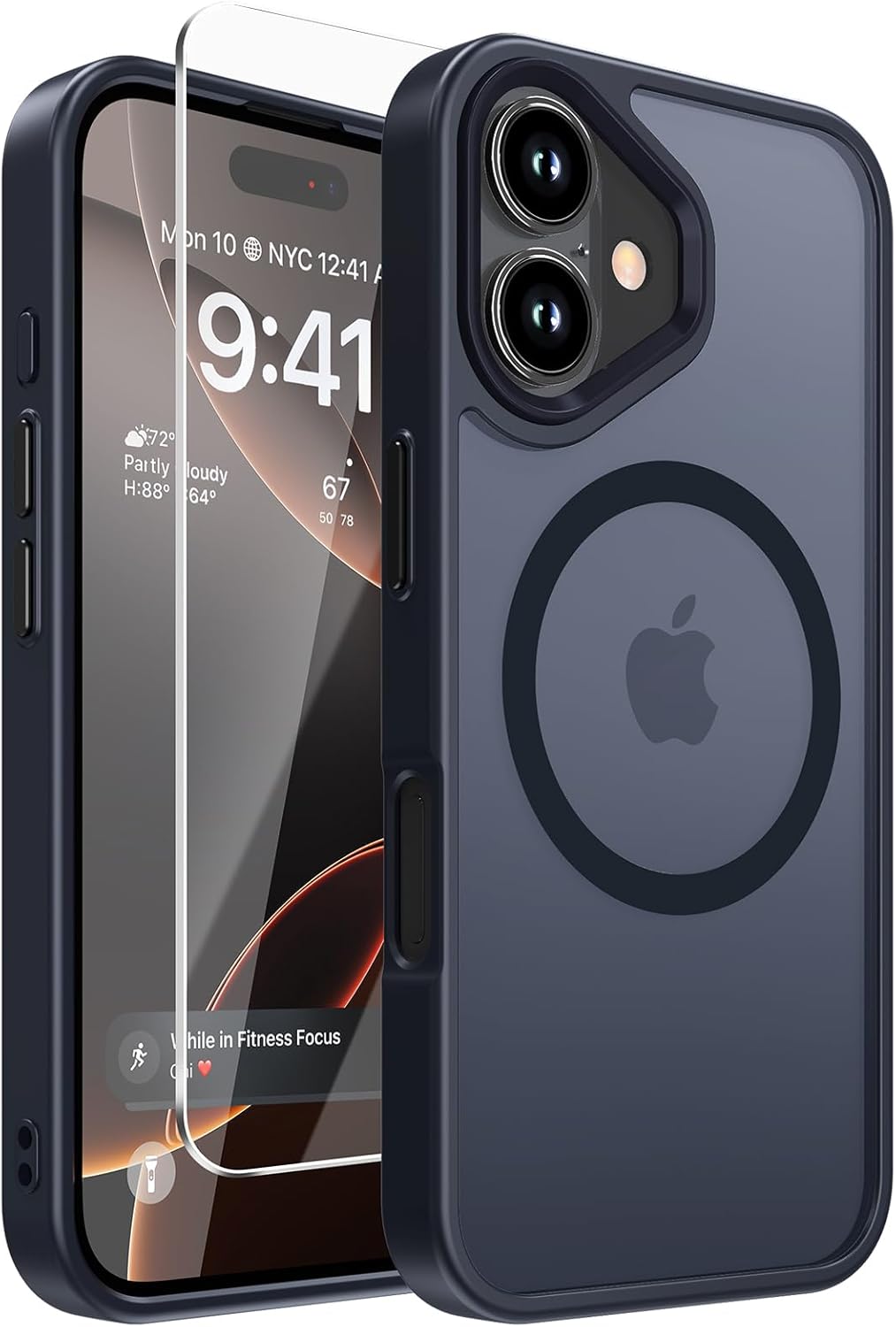 DEERLAMN for iPhone 16 Case with Screen Protector, [Compatible with MagSafe] Shockproof Protection Magnetic Translucent Matte Slim Phone Cover for Women Men-Black