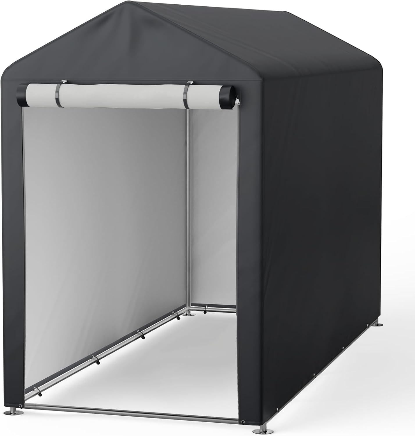 XEMQENER Bike Storage Shed, 4x6 FT Outdoor Bike Tent Waterproof, Portable Garage Car Shelter with Galvanized Steel Frame for Motorbike, Garden Tools, 120x181x163 cm, Dark Grey