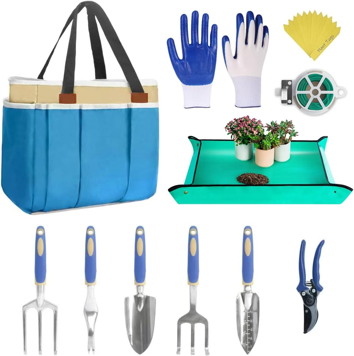Gardening Tool Set, ABRFC Aluminum Alloy Material - Heavy Duty Gardening Tool Set, with Non-Slip Rubber Grip, Gardening Gifts for Women, Men, Mom, Dad - Durable, Ergonomic Garden Tools Set (Blue)