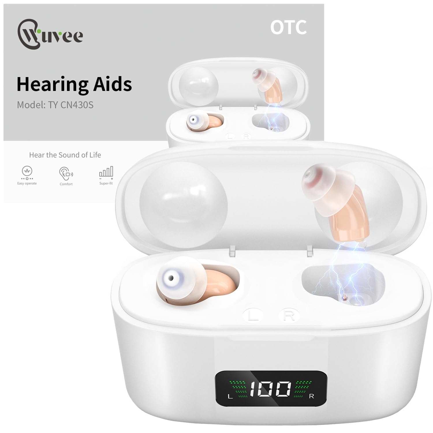 OTC Hearing Aids for Seniors, Hearing Amplifiers Devices Rechargeable with Noise Cancelling, Superior Sound Quality for Women Men Hearing Loss, Auto On/Off