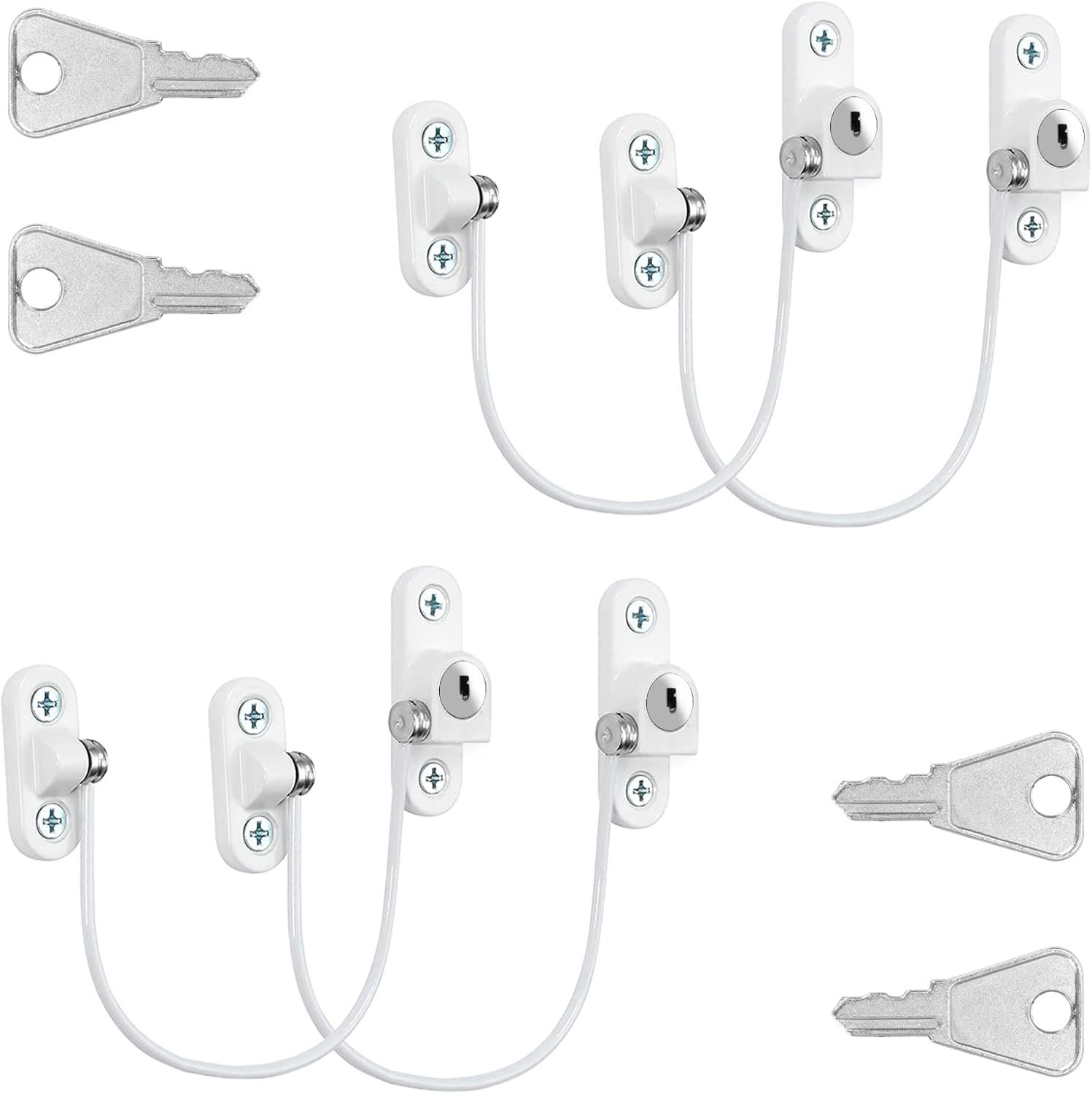 4 Pcs Window Restrictor Locks for Kids Window Restrictors UPVC Baby Security Window Locks with Screws Keys for Baby Child Children Safety, Window Locks Door Locks for Home Public School and Commercial