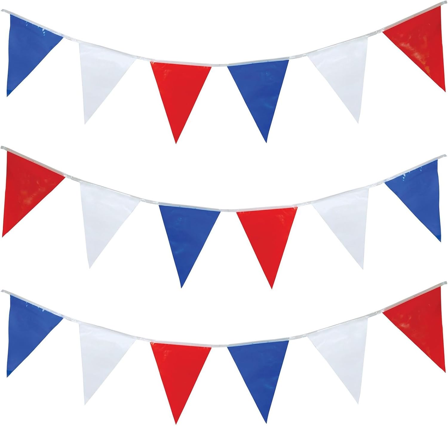 20M Red White and Blue Bunting Garland Union Jack Banner Party Decorations Supplies Sporting Events Pub Bbq Royal Theme French USA 40 Flags