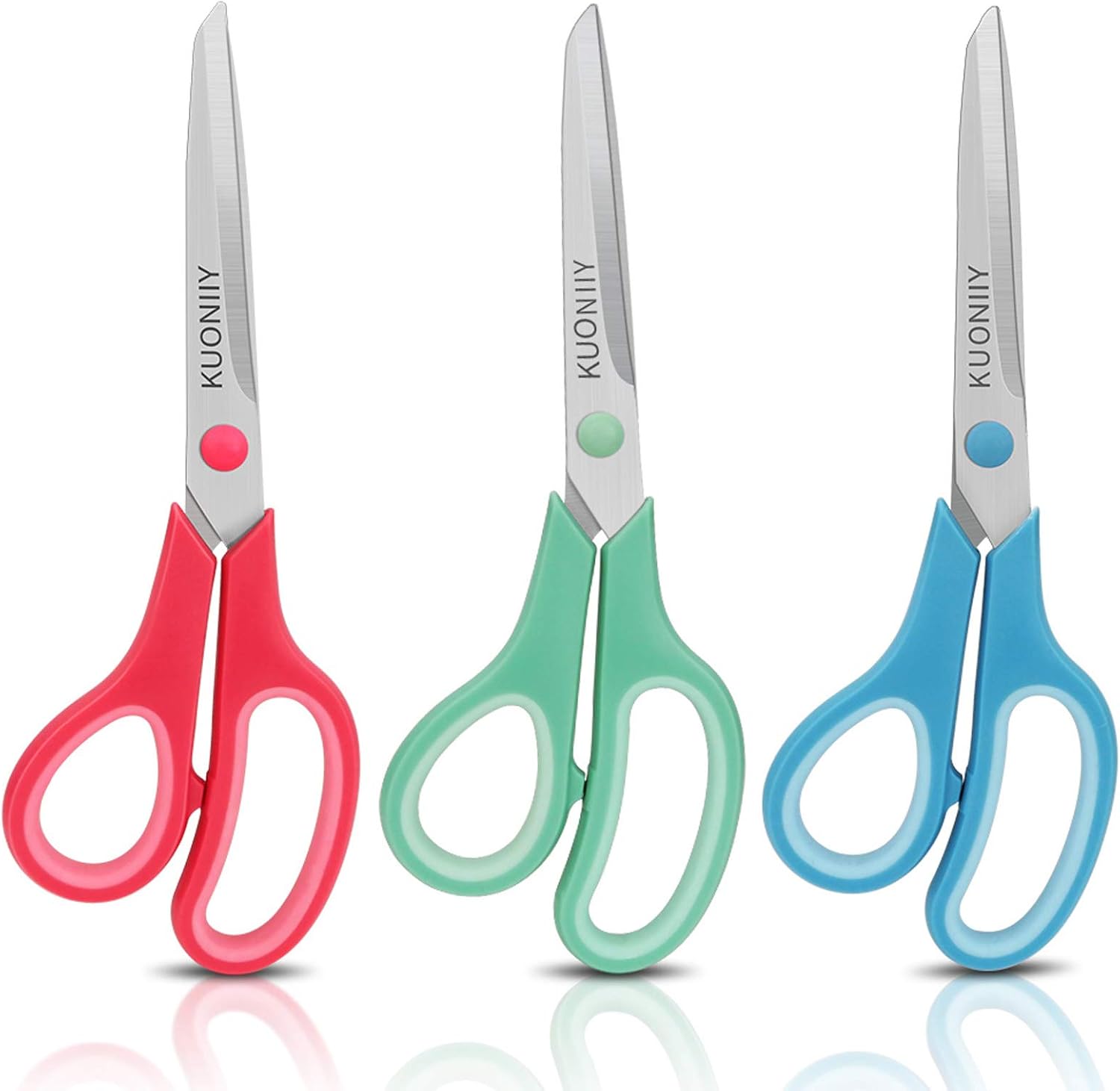KUONIIY Scissors 8 Inch Soft Comfort-Grip Handles Sharp Blades, Set of 3