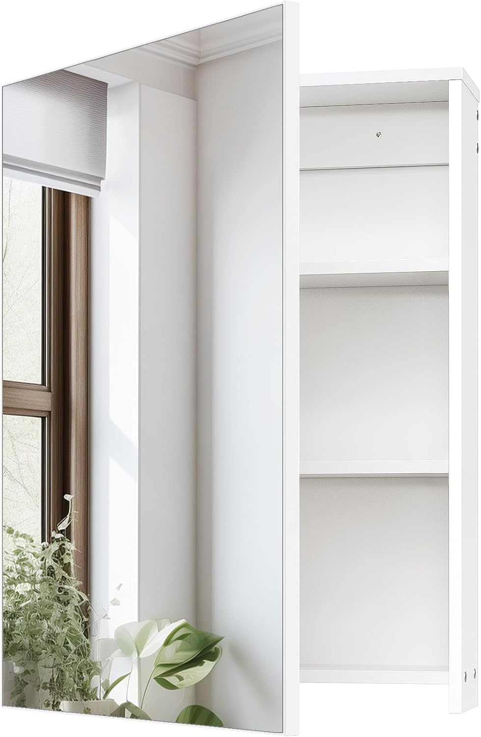 Bathroom Medicine Mirror Cabinet, Wall-Mounted Bathroom Vanity with Mirror, Bathroom Medicine Cabinet with Storage Function, Hanging Storage Cabinet, Adjustable Shelves, White
