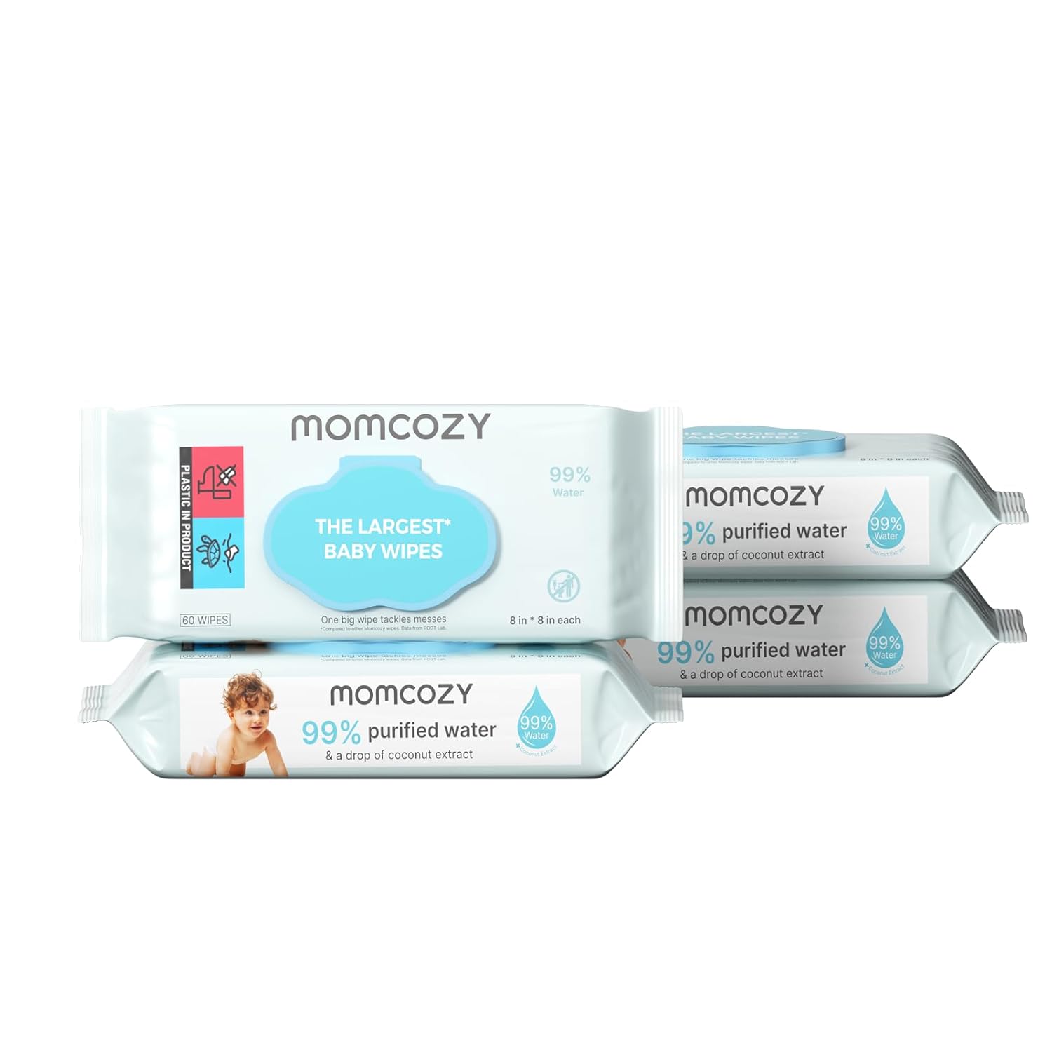 Momcozy Baby Wipes-Extra Large Size Design, 99% Water Based, Unscented & Hypoallergenic, Cleansing & Moisturizing Baby Wipes for Sensitive Skin, 240 Count (4 packs)