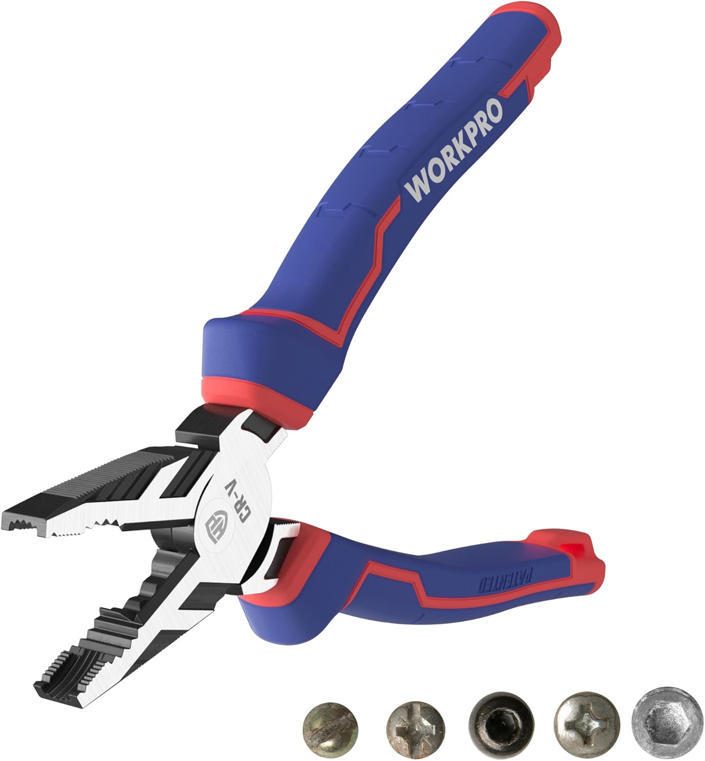 WORKPRO 200mm Combination Pliers, High Leverage Plier with Wire Cutting and Screw Extractor, Cr-V Linesman Pliers for Quickly Removing Damaged or Rusted Fasteners