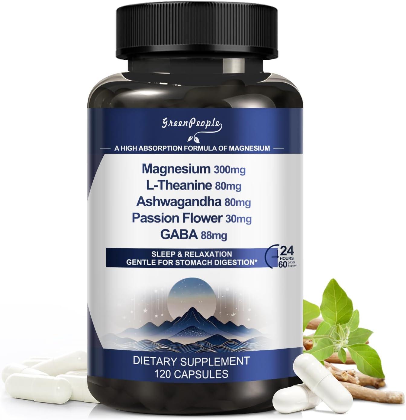 Triple Magnesium Complex | 300mg Magnesium Supplement for Sleep | 8-in-1 Formula w/Ashwagandha/L-Theanine/GABA Support Restful for Men & Women - Vegan, High-Absorption - 120 CT