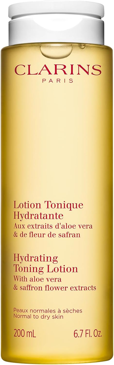 Clarins Hydrating Toning Lotion 200ml | Alcohol-Free Toner with Aloe Vera & Saffron Extracts | Refreshing & Balancing for Normal to Dry Skin