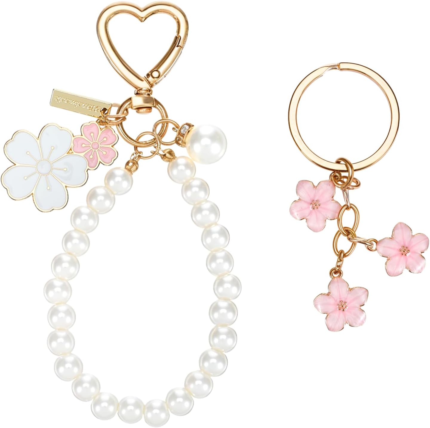 PEOVLVN 2 Pcs Cute Keychains for Women, Flowers Charms Car Key Chain Pearl Keychain Wristlet Keyring Gifts for Women Girls Purse Bag Backpack Accessories
