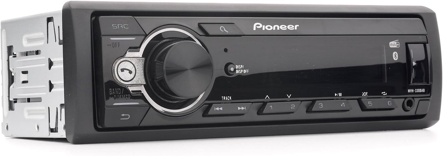 Pioneer MVH-330DAB 1-DIN receiver with DAB/DAB+, Bluetooth, Red illumination, USB and compatible with Android devices.