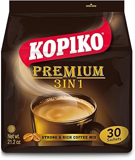 KOPIKO Premium 3 in 1 Instant Coffee Mix – Authentic Indonesian Volcanic Coffee, Strong Yet Smooth, Pre-Mixed with Creamer & Sugar (21.2 OZ in 30 Coffee Sachets)