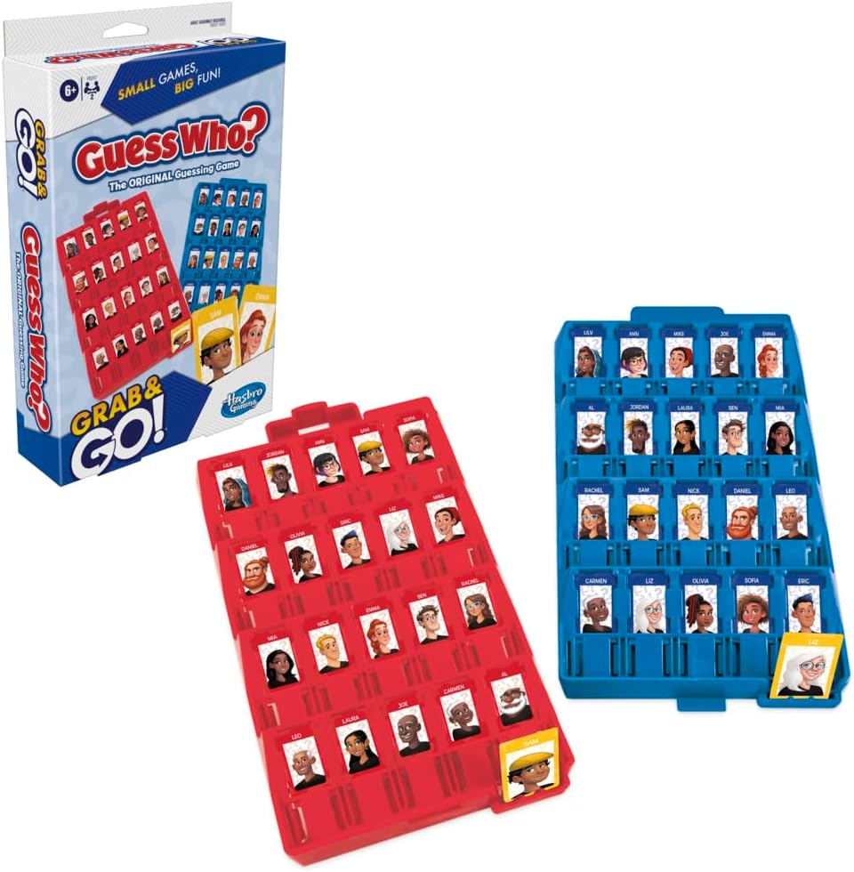 Hasbro Gaming Guess Who? Grab and Go Game, Travel Games for Kids, Portable 2 Player Game, Kids Outdoor Toys, Ages 6+