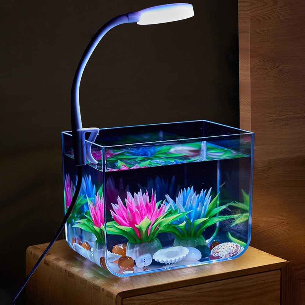 Glorlliant Aquarium Starter Kits, Small Fish Tank with Clamp Light, Anti Slip Base Aquarium Tank for Living Room Office Decor,S,12.5x7.5x10.5cm