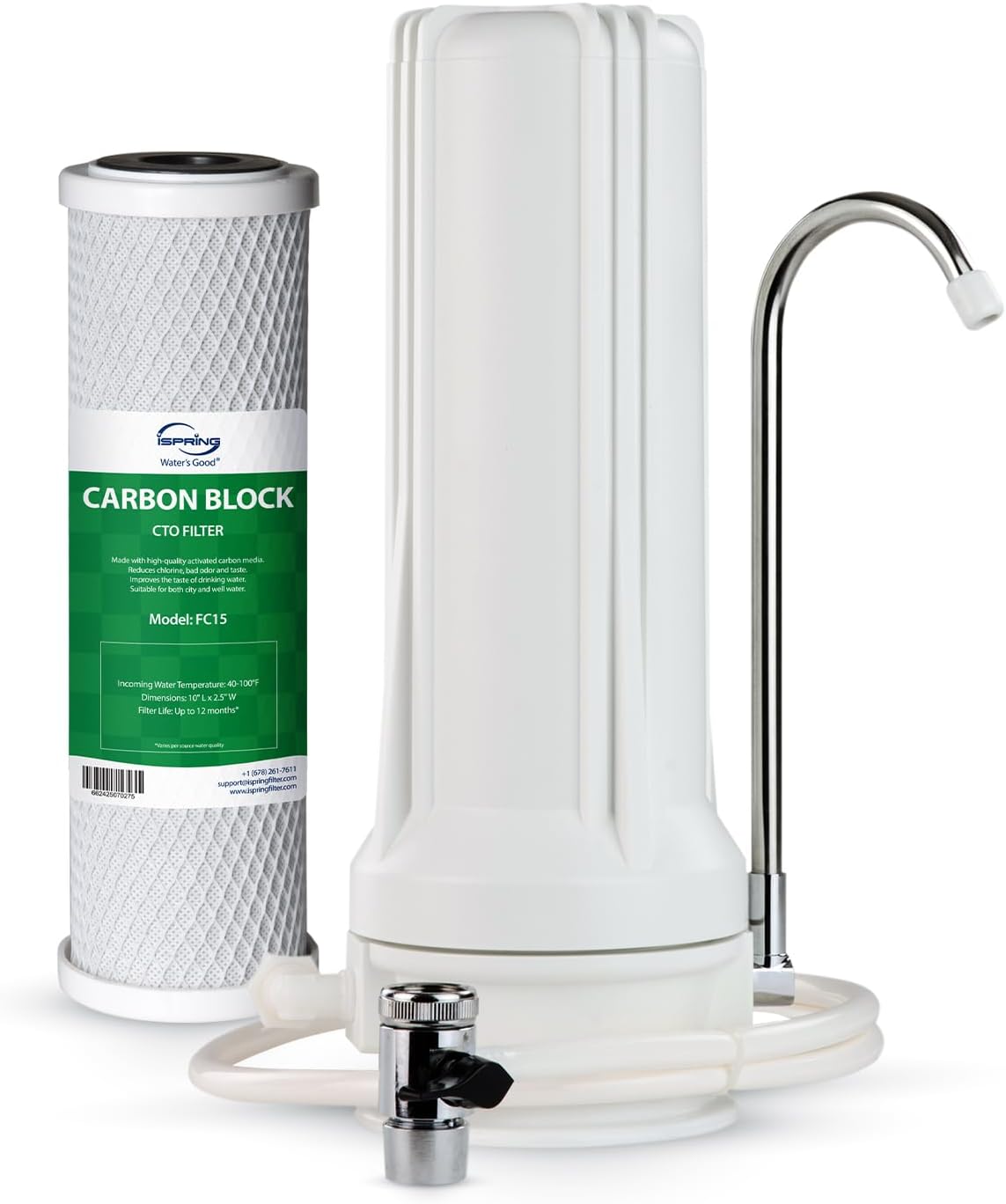 iSpring CKC1 Countertop Drinking Water Filtration System with Carbon Filter 2.5" x 10", White