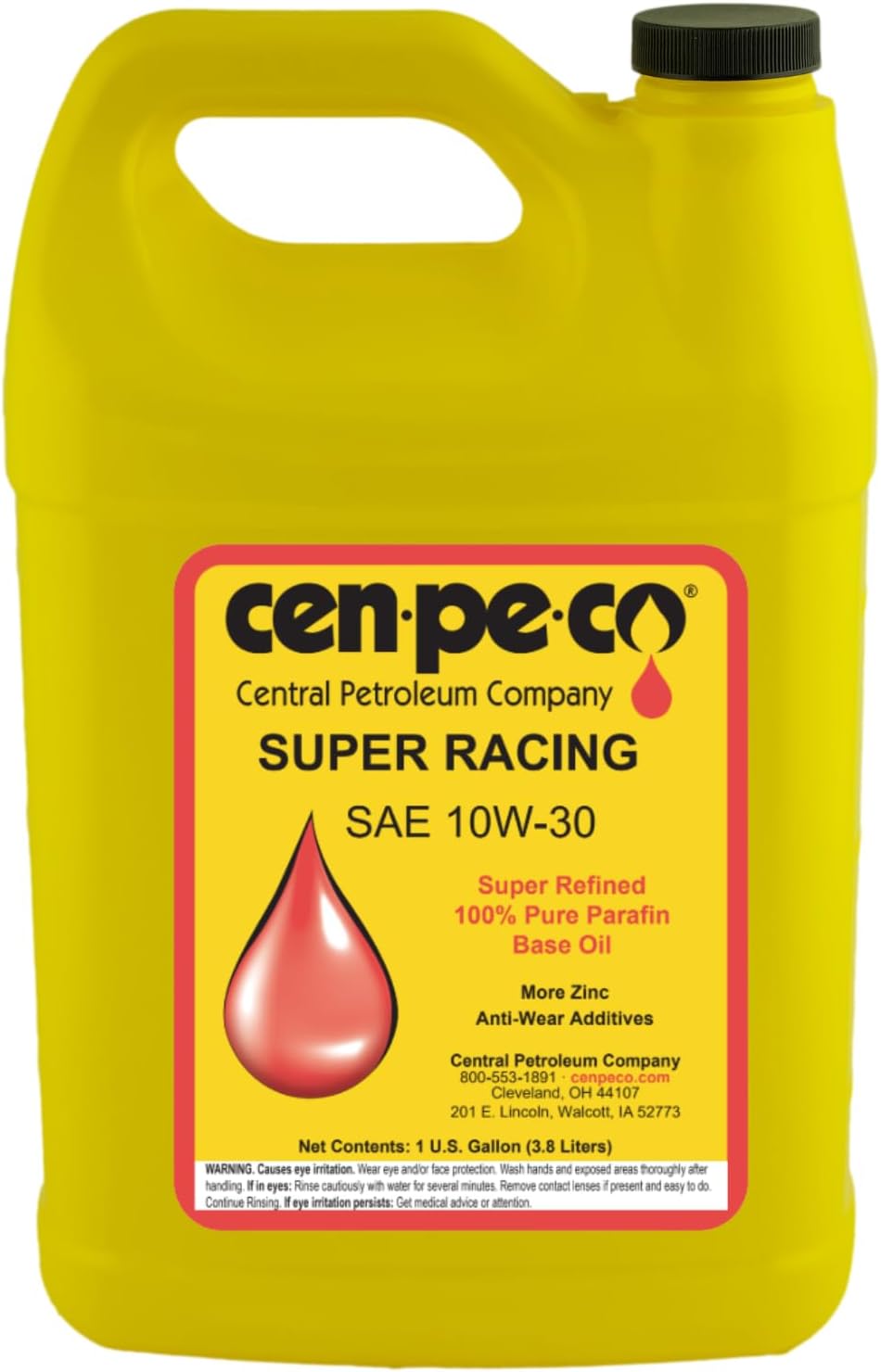 SAE 10W-30 Super Racing Oil | 100% Pure Paraffin Based Oil with Extra Zinc Anti-Wear Additives | For Racing and Pulling Competition Engines | (1-Gallon)