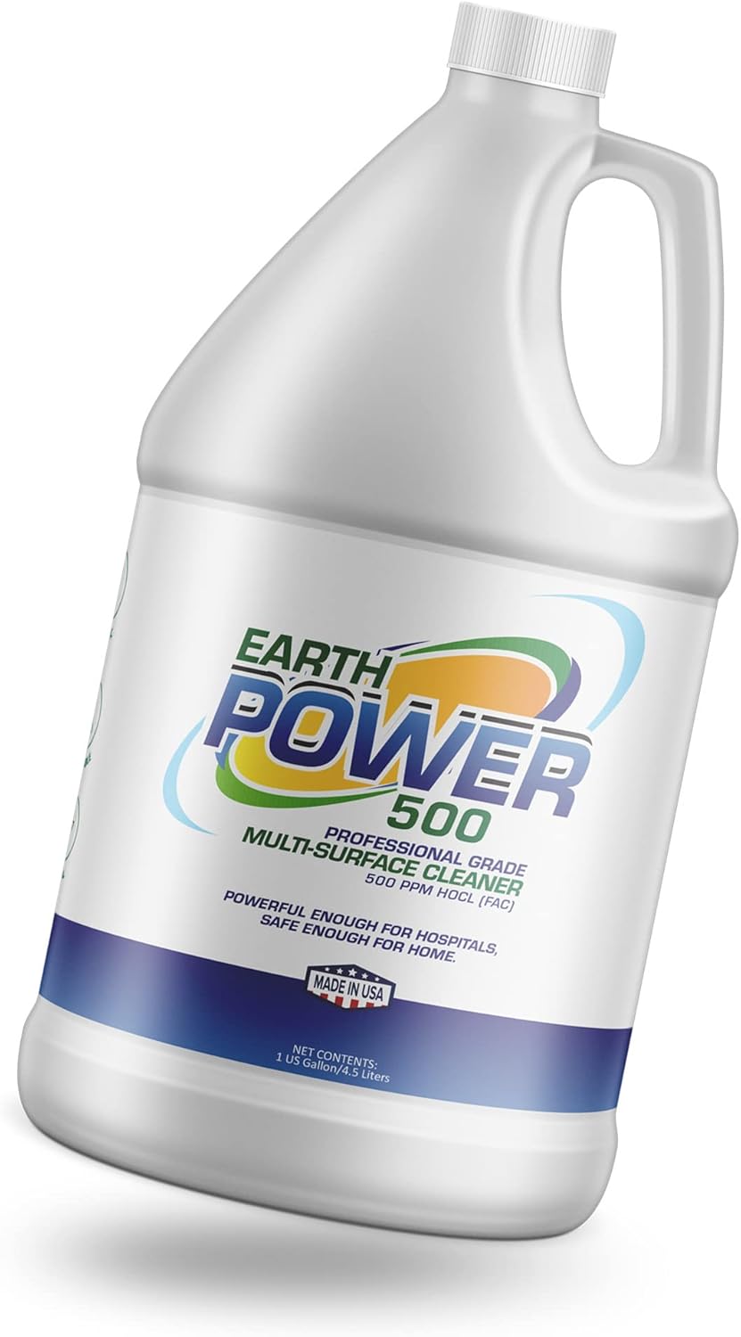 Earth Power Hypochlorous Acid 500 PPM Multipurpose Cleaner, One-Step Cleaning Solution, Industry & House Cleaner For Everyday Use, Food Safe, Kids & Pet Safe Cleaning Products, 1 Gallon 500