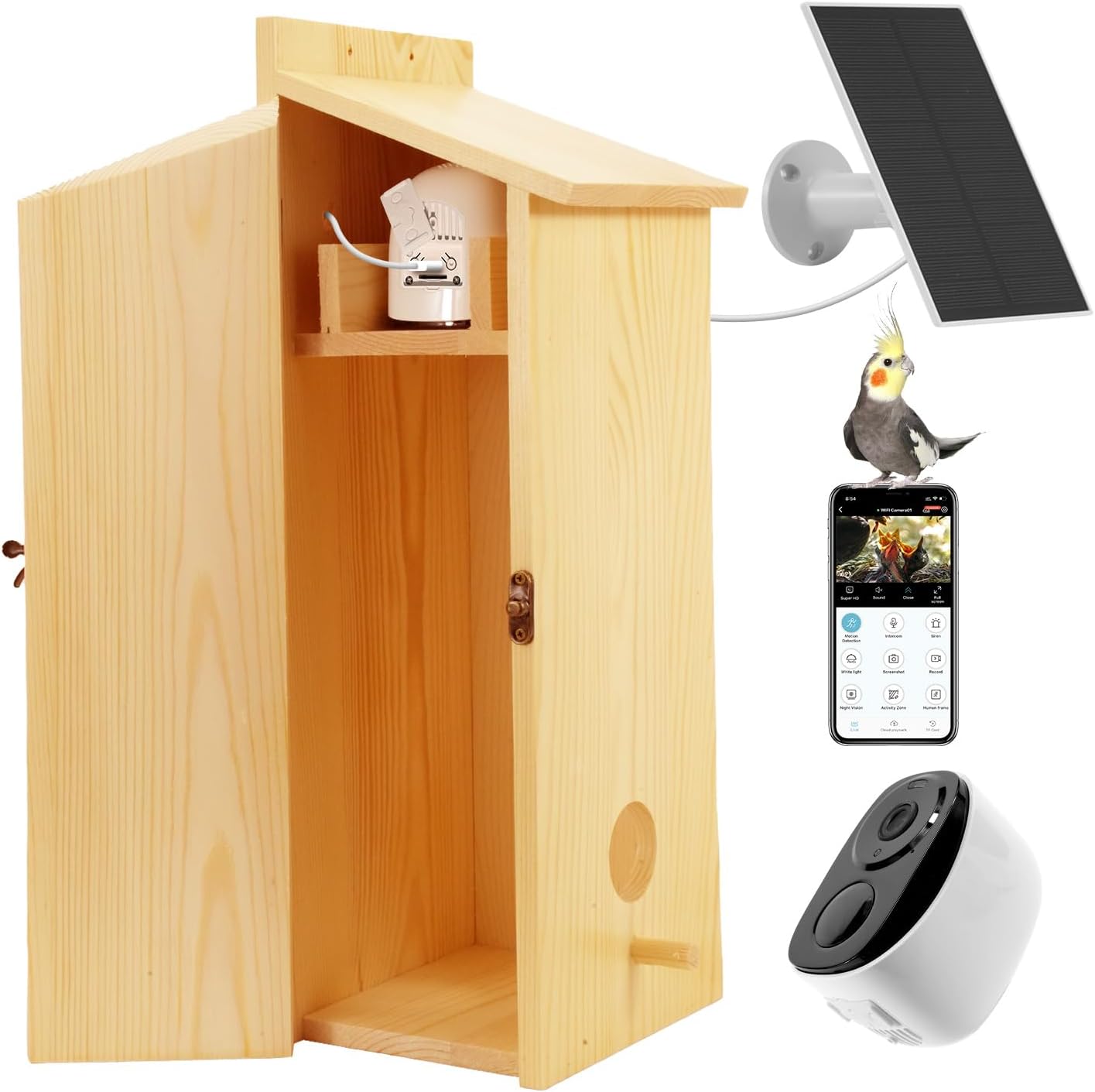 Bird House with Camera - Smart Bird Nest with 1080P HD Full Color Night Vision Bird Cam, 2.4G WiFi & App Notify Solar Powered with Nest Auto Capture Photo & Video, Ideal Gift for Family
