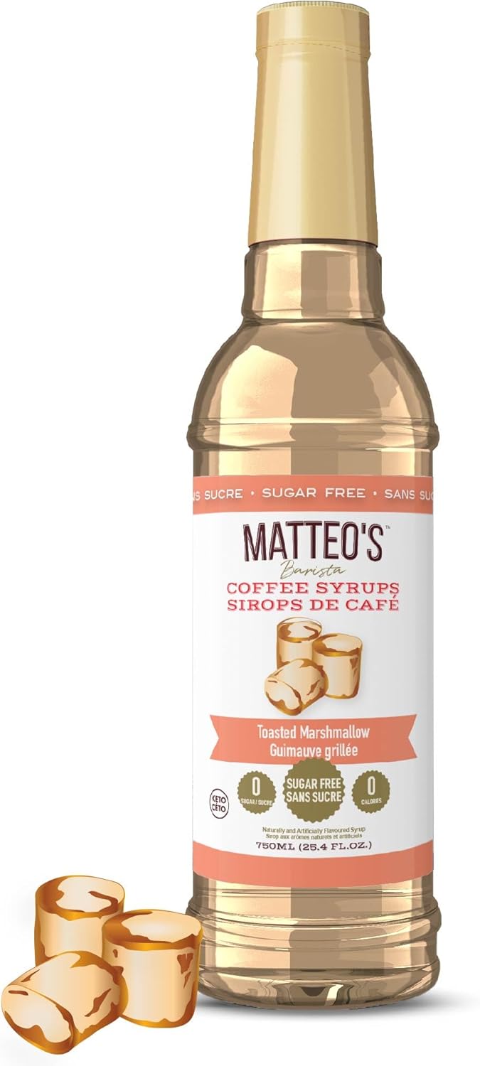 Matteo's Sugar Free Coffee Flavoring Syrup, Toasted Marshmallow, Delicious Coffee Syrup, 0 Calorie, 0 Sugar Coffee Syrups, Keto Friendly, 25.4 Oz, 1-Pack