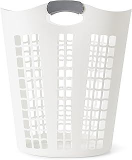 Gracious Living Easy Carry Flex Hamper, Large 87.5 Liter Lightweight Plastic Ventilated Laundry Basket Clothes Bin with Handles, White