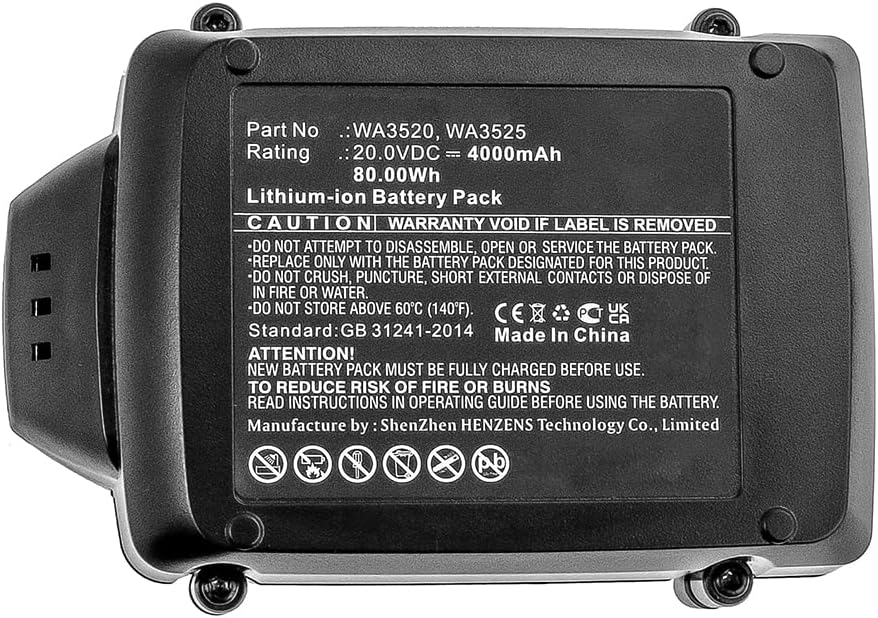 Synergy Digital Power Tool Battery, Compatible with Wrox WG252 Power Tool, (Li-ion, 20V, 4000mAh) Ultra High Capacity, Replacement for Worx WA3520 Battery